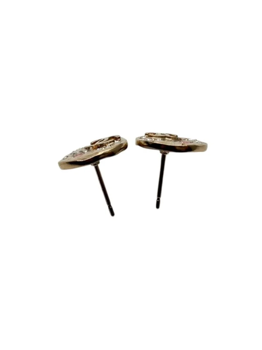 Chanel CC Logo Round Earrings 16 Rhinestone Color Stone Gold Metal
